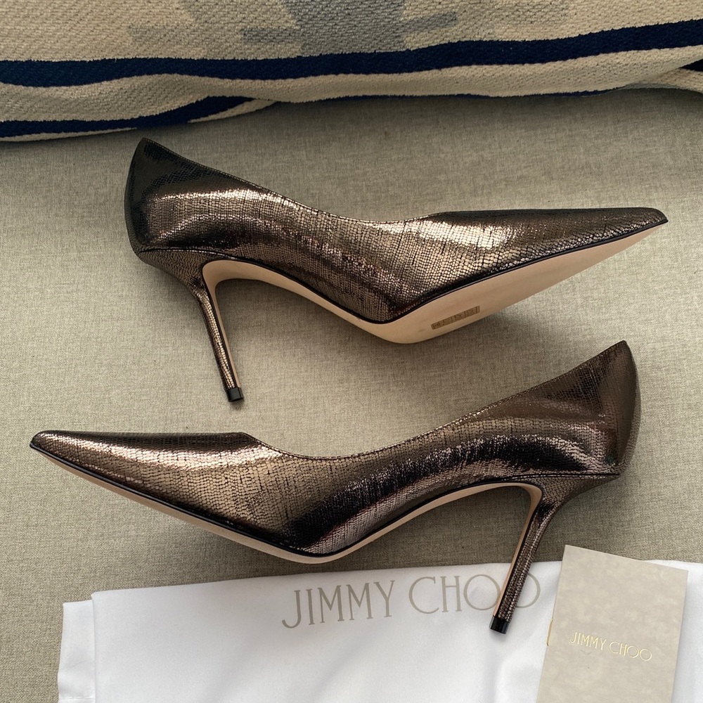 Jimmy Choo Metallic Bronze Pointed-Toe Stiletto Pumps - Picture 3 of 12